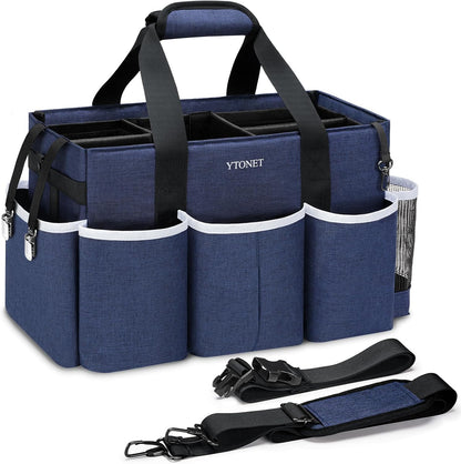 Ytonet Wearable Cleaning Caddy Organizer with Handle & Shoulder Straps, Large Cleaning Bag for Housekeepers, Kitchen Supplies Organizer with Dividers, Under Sink & Car Detailing Bag, Green