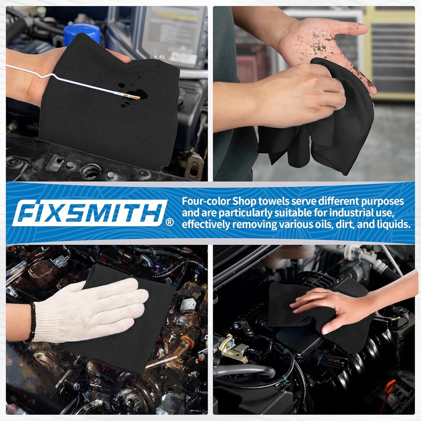 FIXSMITH Shop Towels, Pack of 200, Grey Microfiber Cleaning Cloth Bulk, Microfiber Towels for Cars, All-Purpose Absorbent Cleaning Rags, Dust Cloth for Automotive, Mechanic, Garage, 11.5 x 11.5 inch