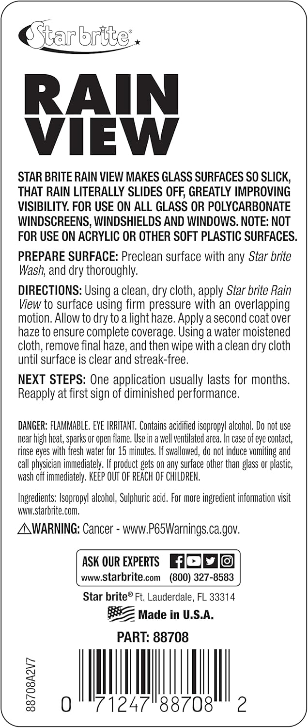 STAR BRITE Rain View Water Repellent for Glass Windshields - 8 OZ (088708)