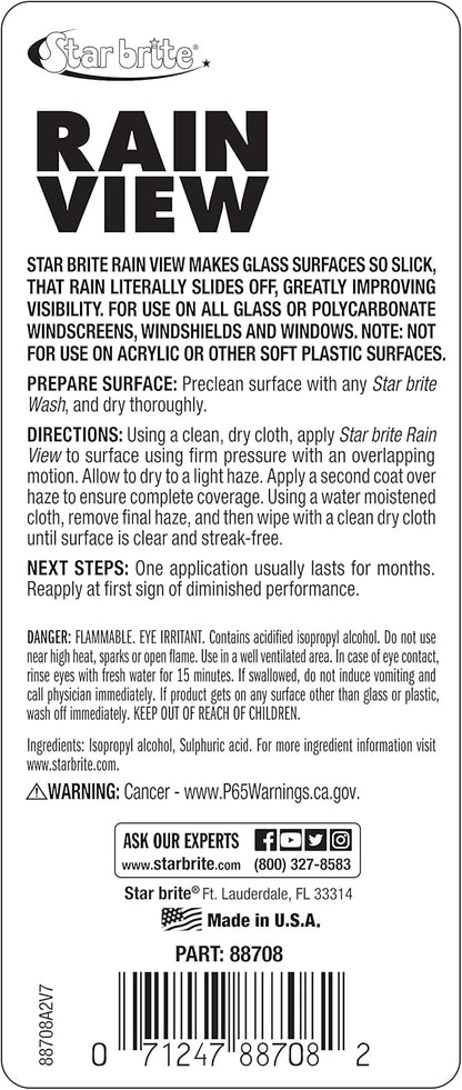 STAR BRITE Rain View Water Repellent for Glass Windshields - 8 OZ (088708)
