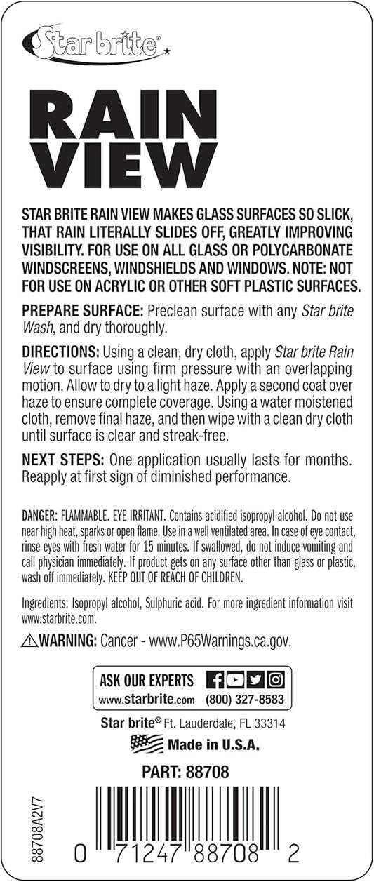 STAR BRITE Rain View Water Repellent for Glass Windshields - 8 OZ (088708)