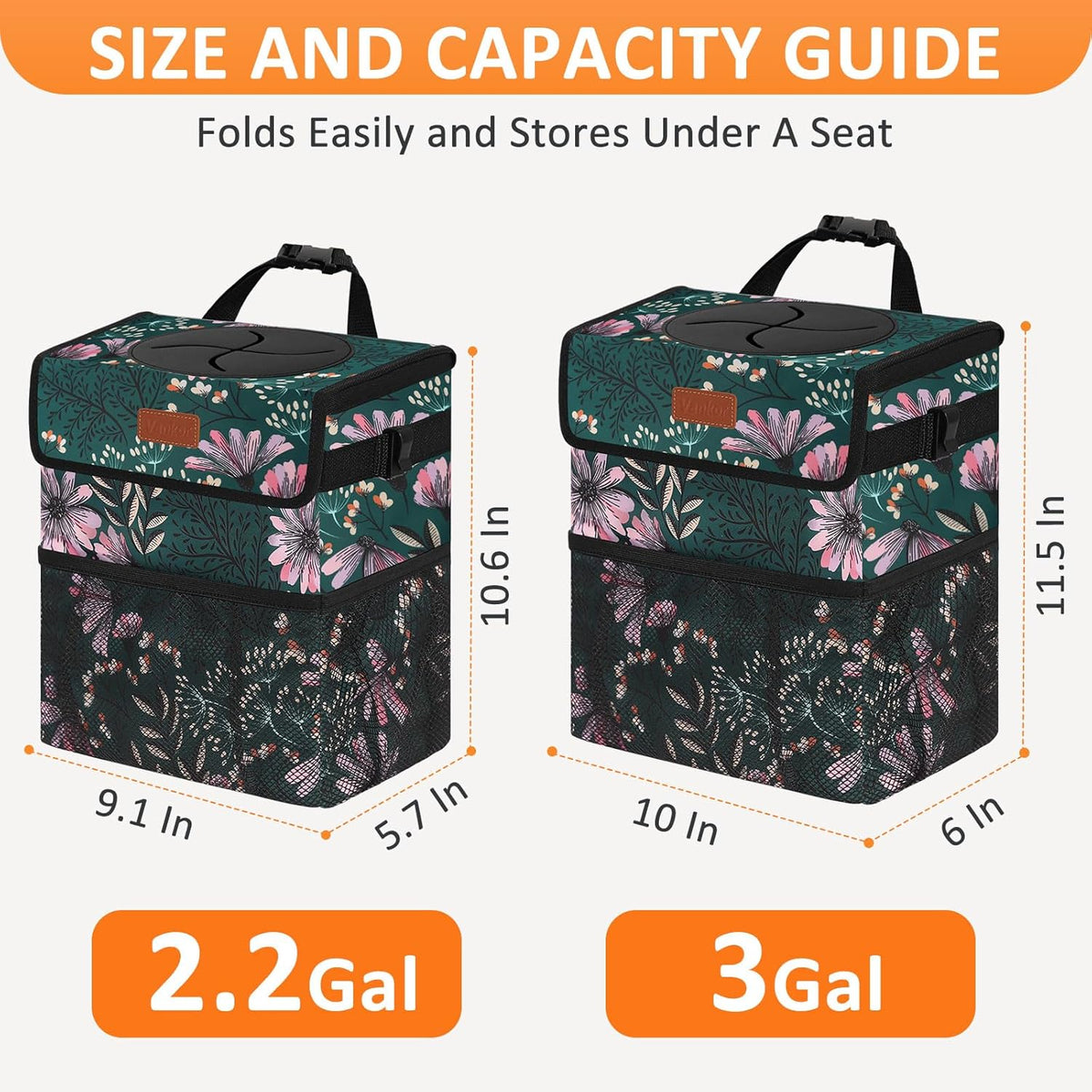 Vankor Car Trash Can Bin with Lid Hanging for Back Seat, Car Accessories for Women Men Leak Proof Automotive Garbage Cans Leakproof Vehicle Trash Can for Truck SUV Black