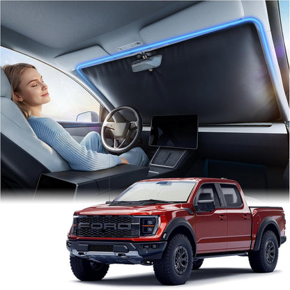 Nmoiss Ice Silk Air-Cooled Car Windshield Sun Shade, [Enjoy Superior Coolness & Comfort] 84.2% Heat Insulation UPF>50 UV Block, Interior Protection, Universal Fit for Car SUV Truck, Large 64" x 34"