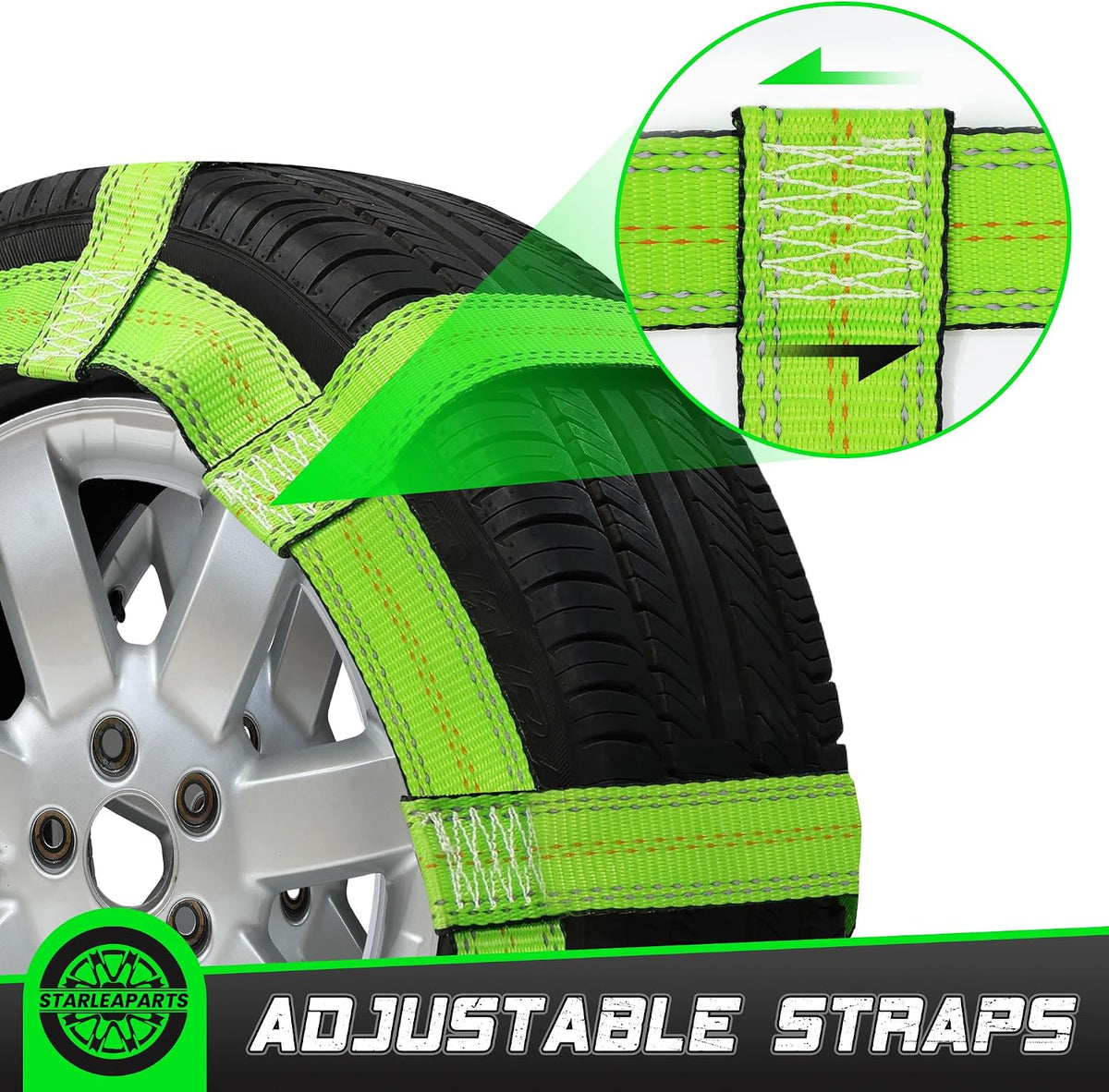 STARLEAPARTS Tow Dolly Straps with Reflective, 2 Pack Tow Dolly Basket Straps with Flat Hook, Car Dolly Strap, 10,000 lbs Breaking Strength, Tire Bonnet with Carrying Bag Fits Most 14"-17" Tires