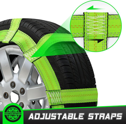 STARLEAPARTS Tow Dolly Straps with Reflective, 2 Pack Tow Dolly Basket Straps with Flat Hook, Car Dolly Strap, 10,000 lbs Breaking Strength, Tire Bonnet with Carrying Bag Fits Most 14"-17" Tires