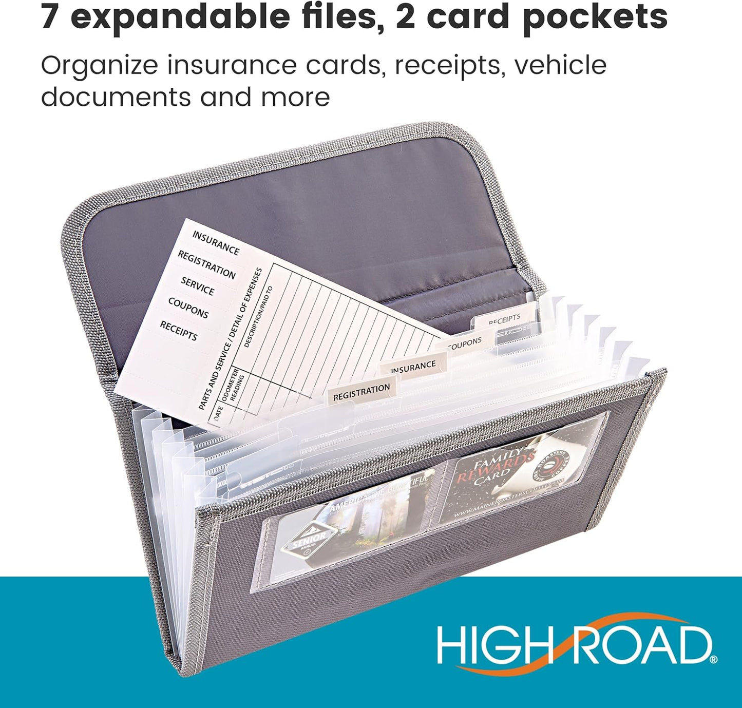 High Road Glove Box Organizer - Insurance and Registration Holder for Car Documents and Paperwork - Expandable Front Seat Organizer with Card Pockets