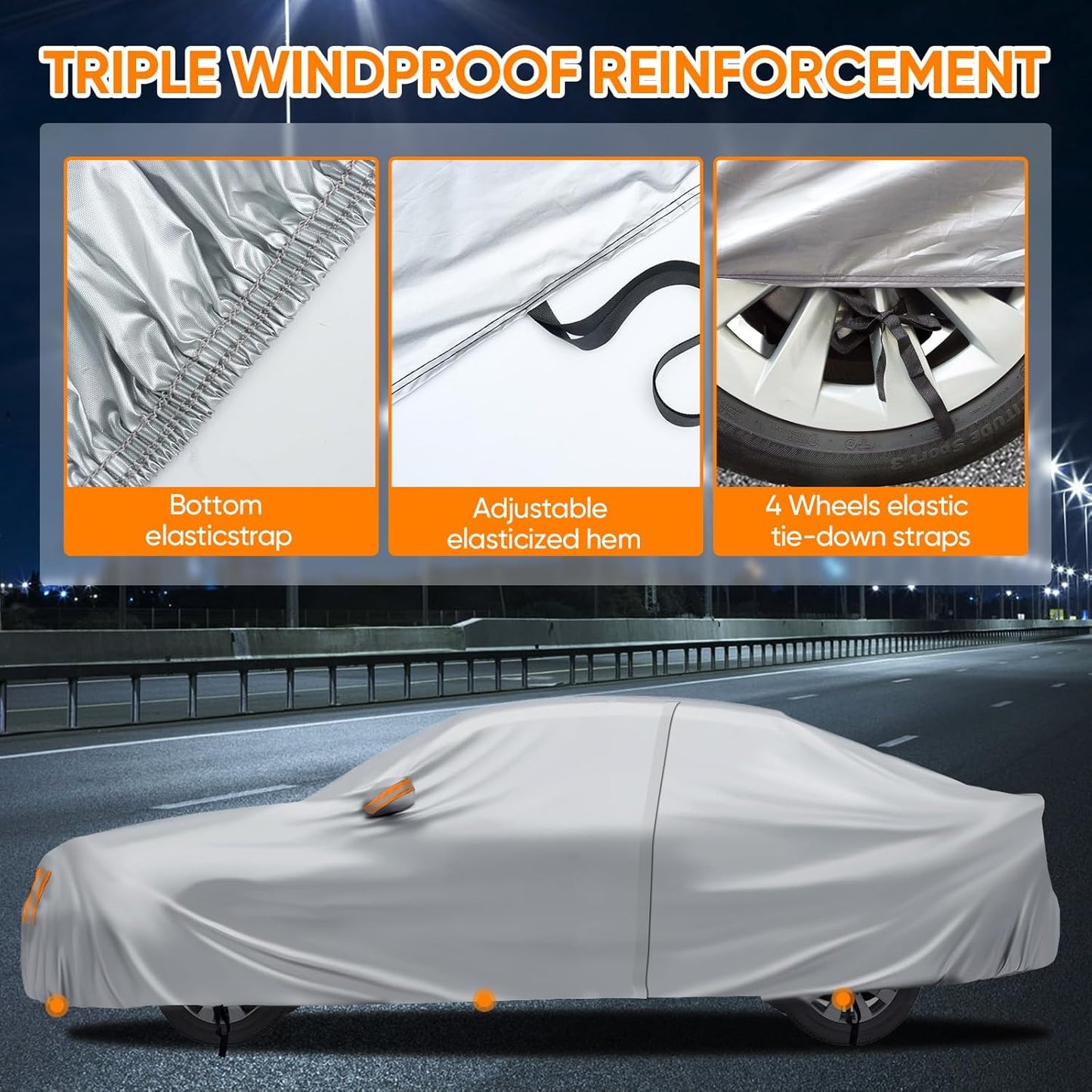 NEVERLAND Sedan Car Cover Waterproof Heavy Duty All Weather Protection Snow Anti-UV Windproof Outdoor Full Car Cover Fit for Automobiles BMW/Mercedes-Benz/Honda（for Car Size:183''L x 70''W x 59''H）