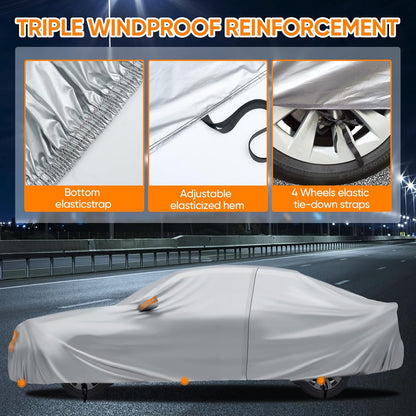 NEVERLAND Sedan Car Cover Waterproof Heavy Duty All Weather Protection Snow Anti-UV Windproof Outdoor Full Car Cover Fit for Automobiles BMW/Mercedes-Benz/Honda（for Car Size:183''L x 70''W x 59''H）