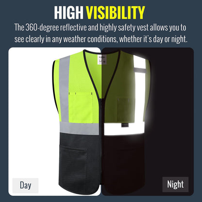 JKSafety Safety Vest for men women Hi Vis Vest with Pockets and Zipper High Visibility Meet ANSI Standard（BX310