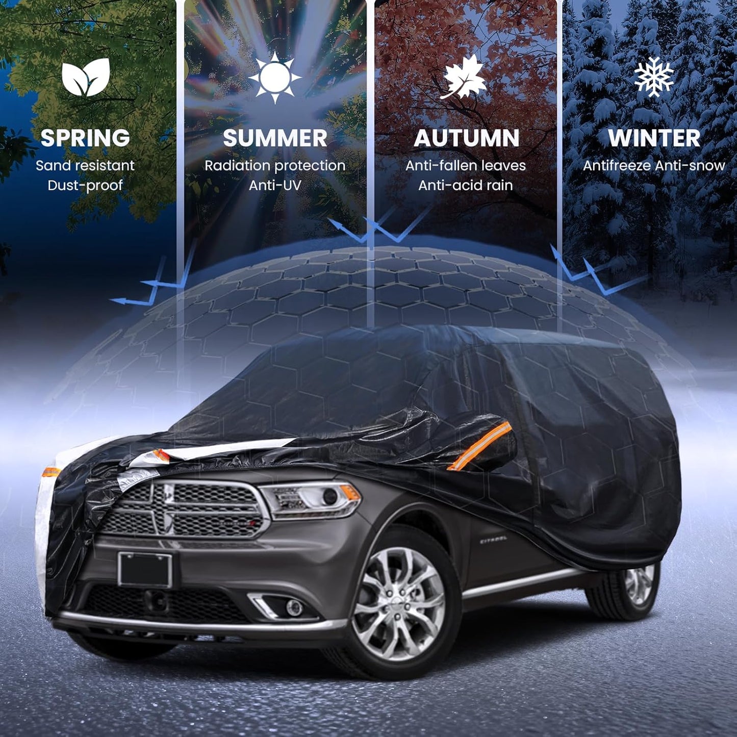 Large SUV Car Cover for Chevy Suburban 100% Waterproof All Weather, Heavy Duty Outdoor Full Exterior Covers Rain Sun Wind UV Protection. - Colors C