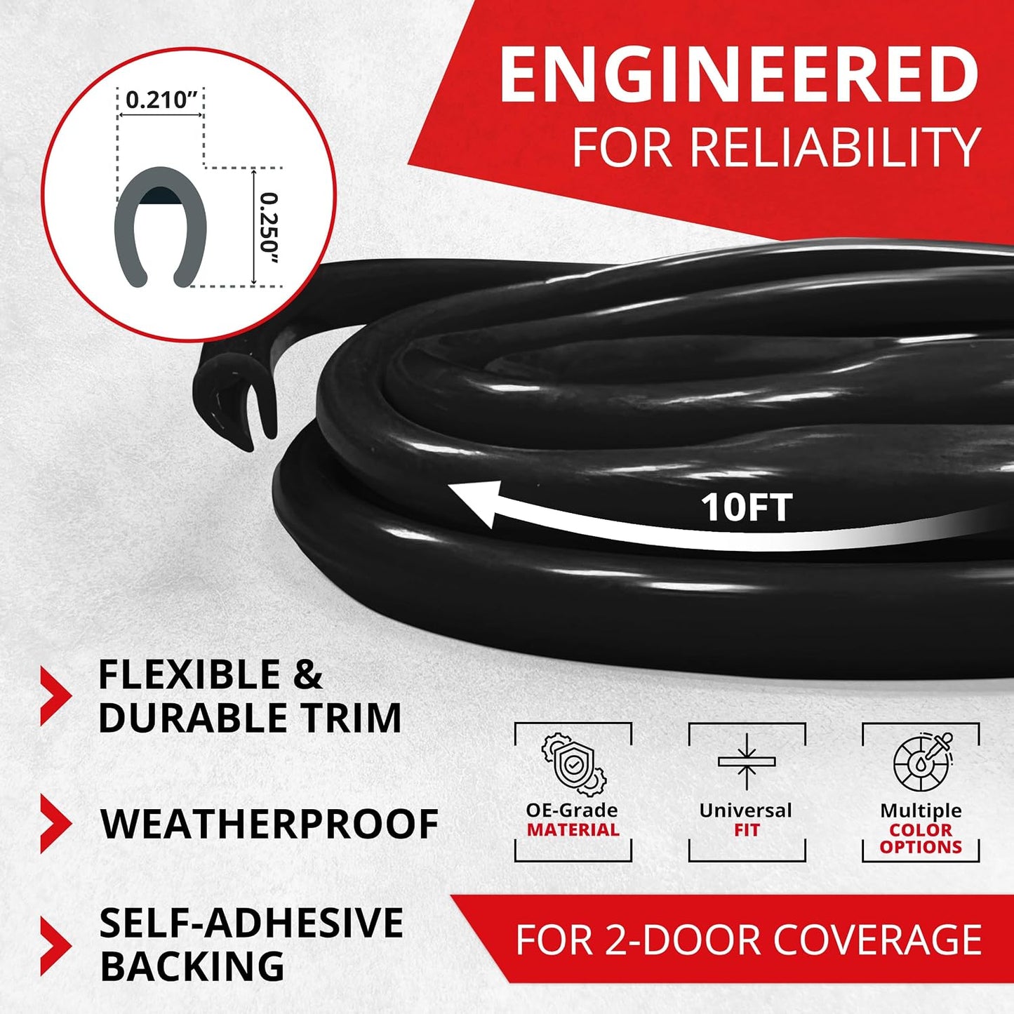 All-Fit Automotive Car Door Edge Protector – Universal DIY Edge Trim to Prevent Scratches & Dings – Flexible Adhesive Molding Trim for Cars, Trucks & SUVs (10 Ft - Black)