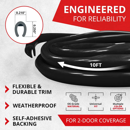 All-Fit Automotive Car Door Edge Protector – Universal DIY Edge Trim to Prevent Scratches & Dings – Flexible Adhesive Molding Trim for Cars, Trucks & SUVs (10 Ft - Black)