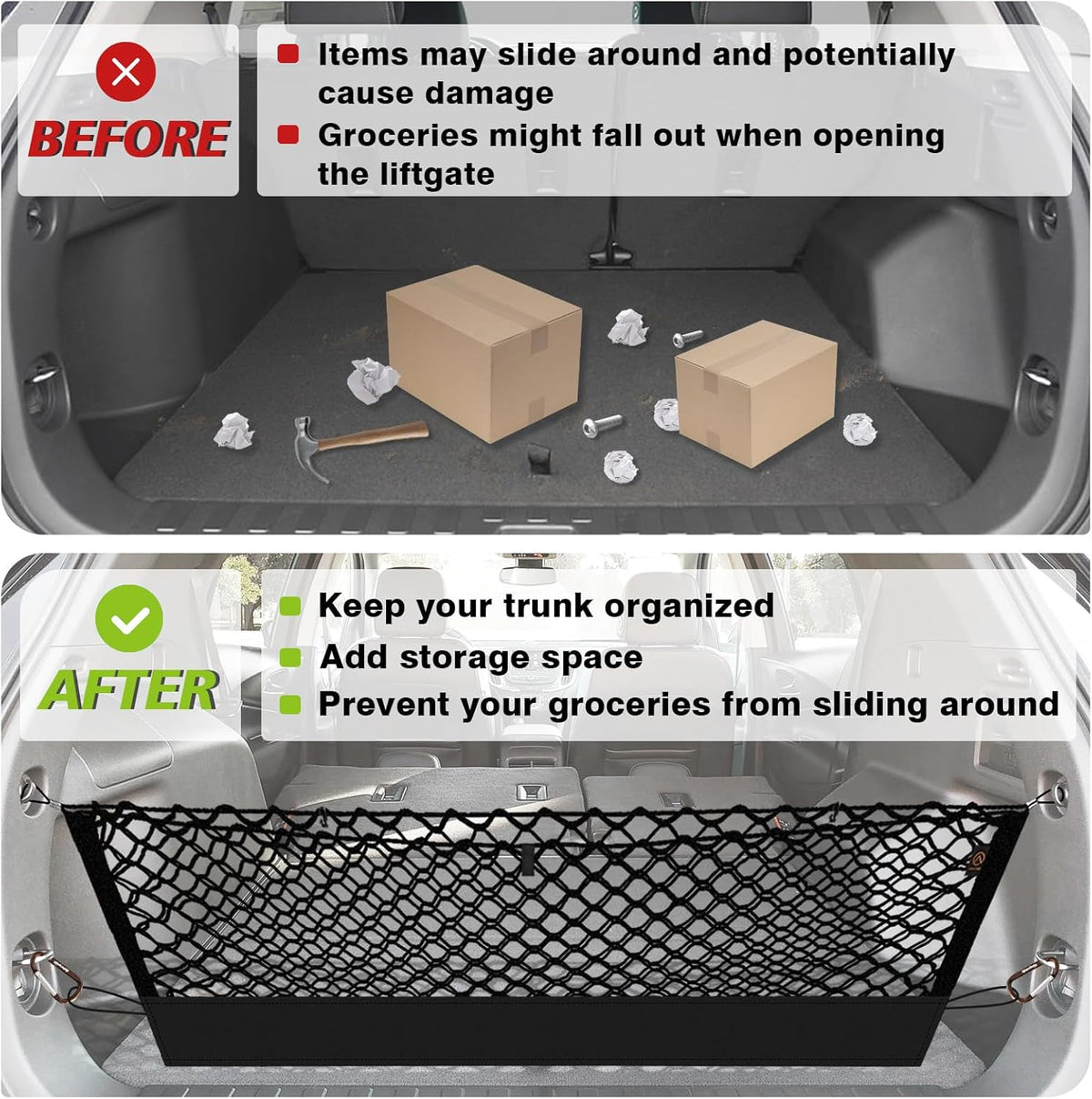 Muslogy Truck Bed Cargo Net Trunk Netting Compatible with 2023-2025 2026 Honda CR-V Accessories, Pickup Cargo Organizer SUV Sedan Storage Net w/Heavy Duty Carabiners - Colors A
