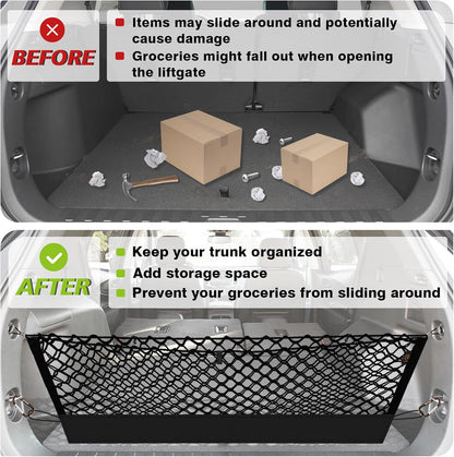 Muslogy Truck Bed Cargo Net Trunk Netting Compatible with 2023-2025 2026 Honda CR-V Accessories, Pickup Cargo Organizer SUV Sedan Storage Net w/Heavy Duty Carabiners - Colors A