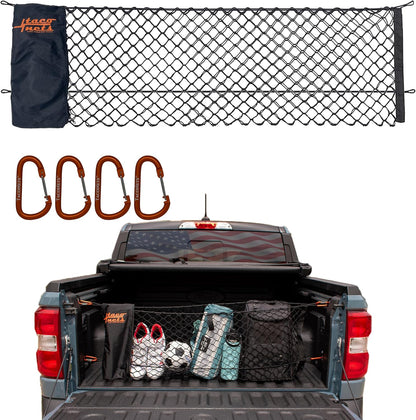 TacoNets Envelope Cargo Net for GMC Sierra & Chevy Silverado - Fits 2013-Current - Upgraded 5mm Bungee - Integrated Storage Bag - Heavy Duty Carabiners - Designed in USA
