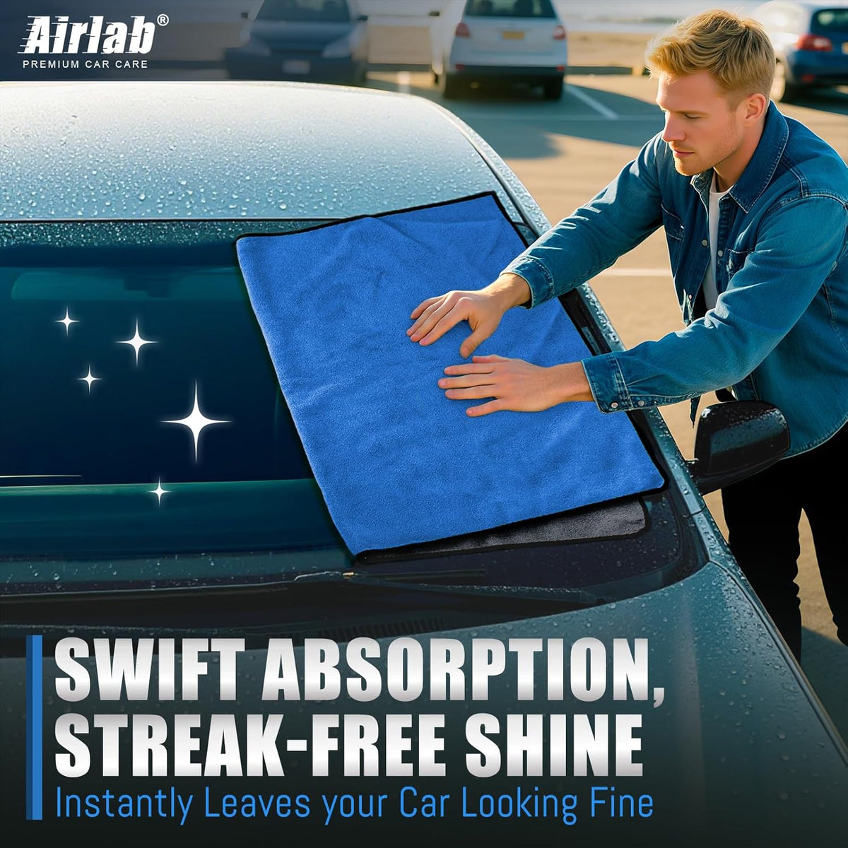 Airlab Microfiber Towels for Cars Wash Drying Thick Plush Cleaning Cloth Auto Detailing Super Absorbent for Interior & Exterior Lint Free, Streak Free, 16" X 16", 800 GSM, Pack of 4