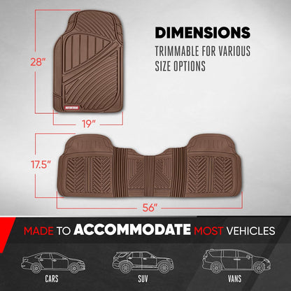 Motor Trend FlexTough Performance All Weather Rubber Car Floor Mats - 3 Piece Floor Mats Automotive Liners for Cars Truck SUV, Heavy-Duty Waterproof (Black)