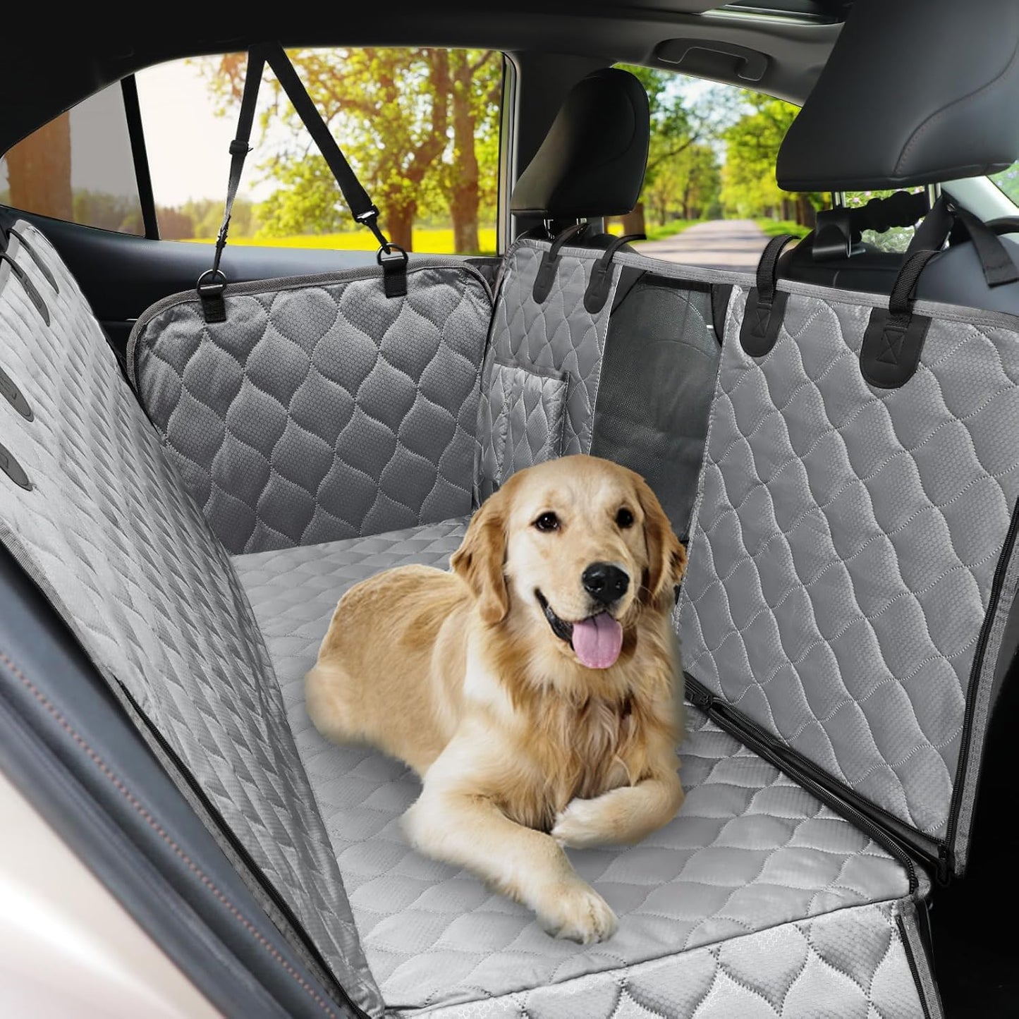 PETICON Dog Car Seat Cover with Mesh Window, 100% Waterproof Pet Seat Cover for Back Seat, Scratchproof Dog Hammock for Cars, Trucks, SUVs, Jeeps, Black