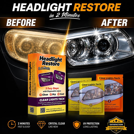 Clear Lights Tech, Headlight Restoration Kit - Headlight Cleaner 3-Wipe System, Restores Clarity, Removes Yellowing & Oxidation, Improves Nighttime Driving Safety, Long Lasting UV Protection.