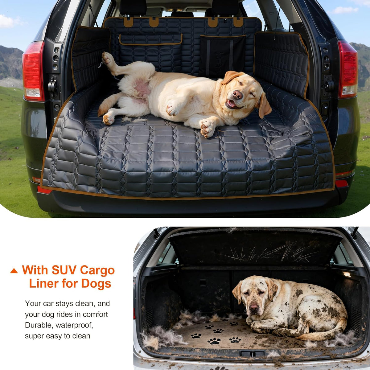 Reliadura SUV Cargo Liner for Dogs, Waterproof Dog Trunk Cover with Bumper Flap Protector, Pet Cargo Mat for SUVs Sedans Vans, Non-Slip Scratchproof Dog Seat Cover, Large Size Universal Fit