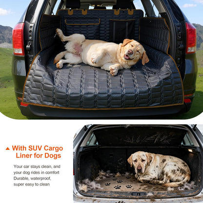 Reliadura SUV Cargo Liner for Dogs, Waterproof Dog Trunk Cover with Bumper Flap Protector, Pet Cargo Mat for SUVs Sedans Vans, Non-Slip Scratchproof Dog Seat Cover, Large Size Universal Fit