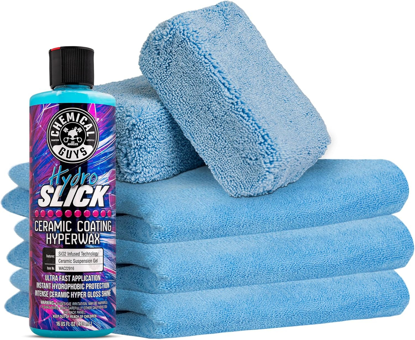 Chemical Guys HOL229 Ultimate Ceramic Coating Kit - HydroSlick HyperWax SiO2 Gel (16 fl oz) for Long-Lasting Shine & Protection, with 2 Premium Microfiber Applicators & 3 Workhorse Towels, (6 Items)