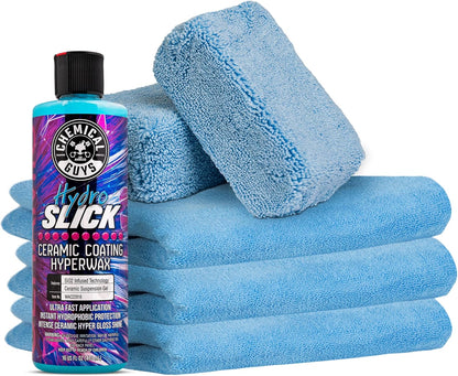 Chemical Guys HOL229 Ultimate Ceramic Coating Kit - HydroSlick HyperWax SiO2 Gel (16 fl oz) for Long-Lasting Shine & Protection, with 2 Premium Microfiber Applicators & 3 Workhorse Towels, (6 Items)