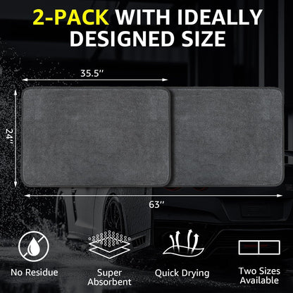 Microfiber Car Drying Towel with Twisted-Loop Technology 2-Pack (Oversized 63"x24" + 35"x24"), Super Absorbent, Streak-Free, Scratch-Free, Lint-Free, Fast Drying Towels for Cars, Trucks, SUVs