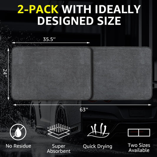 Microfiber Car Drying Towel with Twisted-Loop Technology 2-Pack (Oversized 63"x24" + 35"x24"), Super Absorbent, Streak-Free, Scratch-Free, Lint-Free, Fast Drying Towels for Cars, Trucks, SUVs
