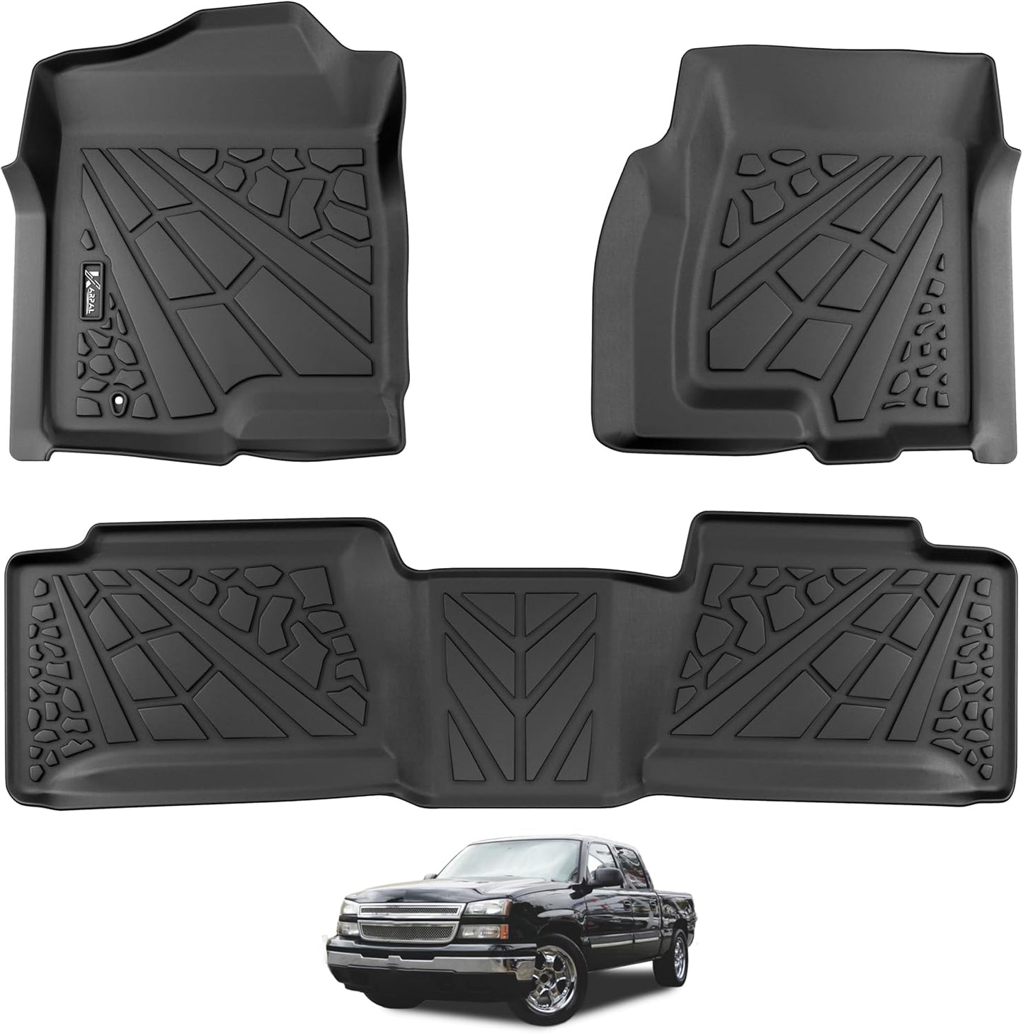 KARPAL Floor Mats for 2007-2013 Chevy Silverado & GMC Sierra 1500 Crew Cab / 2007-2014 2500/3500 HD(Footwell Coverage), All-Weather TPE Custom Fit Floor Liners Car Accessories