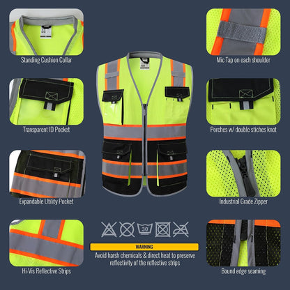 JKSafety Safety Vest for Men Women Hi Vis with Pockets and Cushioned Collar Construction Vest Meet ANSI Standard (BX360)