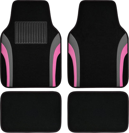 CAR PASS Leather Waterproof Sporty Car Floor Mats Carpet,Universal Automotive Floor Mat Fit for Sedans, Cars, Mid Trucks, Vans, SUV, Set of 4 (Black and Gray)