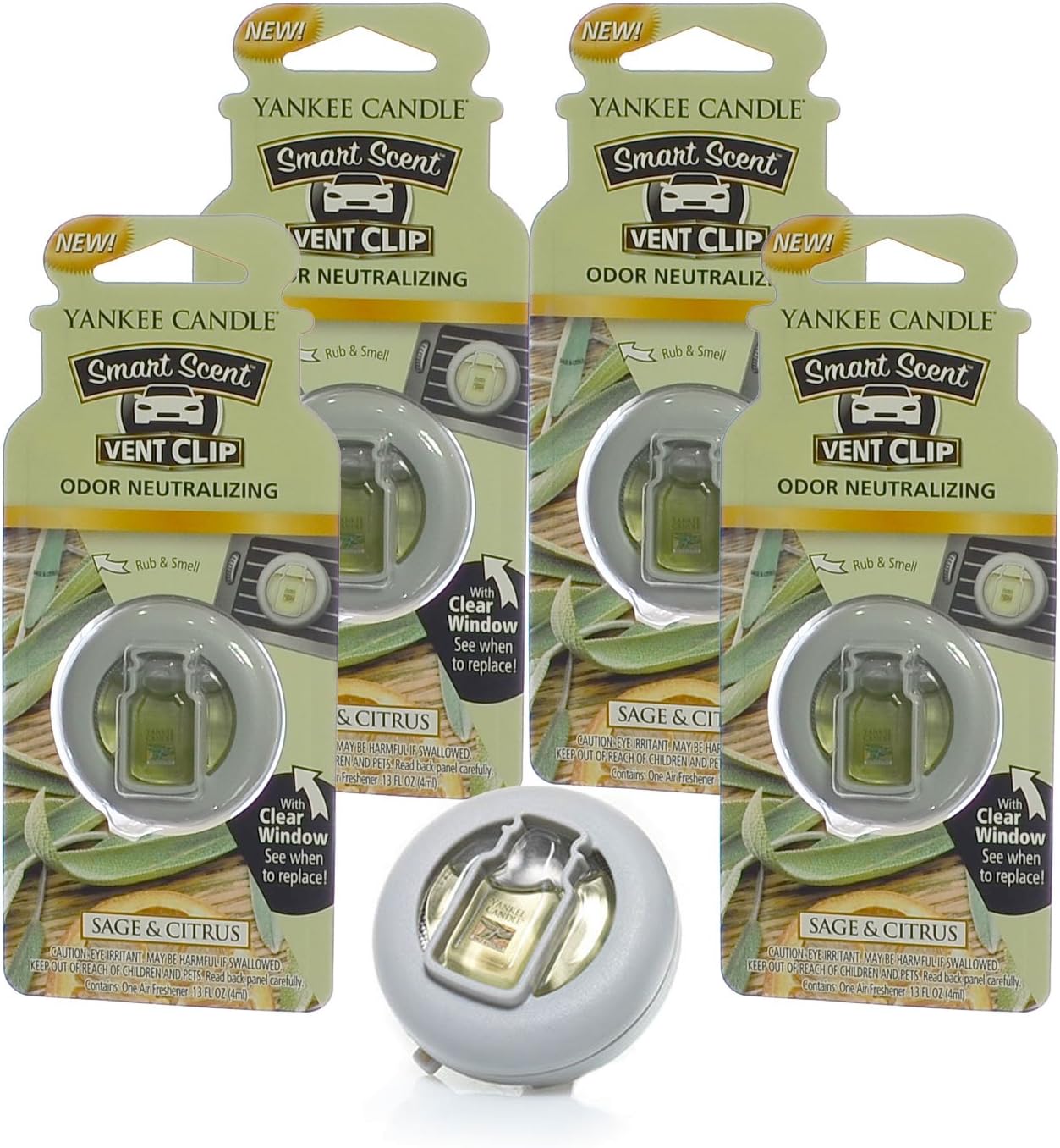 Yankee Candle Car Freshener Smart-Scent Vent Clips, 4-PACK (Sage & Citrus)