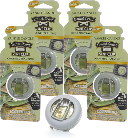 Yankee Candle Car Freshener Smart-Scent Vent Clips, 4-PACK (Sage & Citrus)