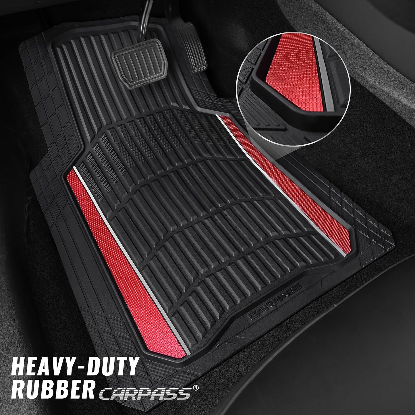 CAR PASS Heavy Duty Rubber Car Floor Mats, Deep Waterproof Car Floor Mats All Weather, Aluminum Film Floor Mats for Cars Non-Slip Universal Trim to Fit for SUVs Trucks Sedans Vans, Black Grey Metallic