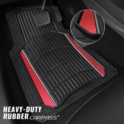 CAR PASS Heavy Duty Rubber Car Floor Mats, Deep Waterproof Car Floor Mats All Weather, Aluminum Film Floor Mats for Cars Non-Slip Universal Trim to Fit for SUVs Trucks Sedans Vans, Black Grey Metallic