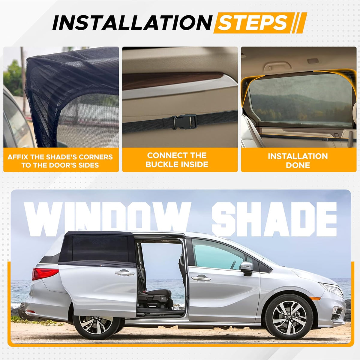 EcoNour Car Window Shades for Side Windows (Pack of 2) | Sun Shade for Car Heat and UV Protection | Adjustable Elastic Fabric Baby Car Shade | Rear Side Window Sun Shade Accessories (Large 21"x36")