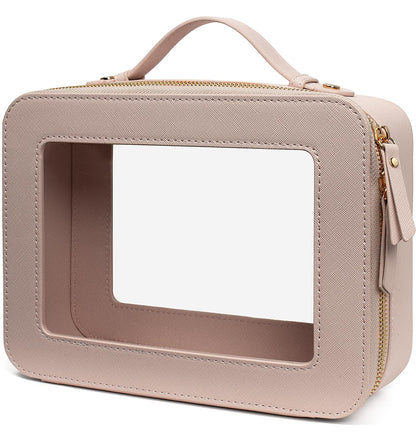 LETGO Clear Makeup Bags, TSA Approved Toiletry Bag with Zipper, Clear Makeup Organizer Fit Carry-on Travel Essentials,Clear Cosmetic Bags for Women Men (C-Beige)