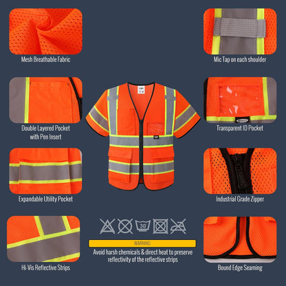 JKSafety Safety Vest for men women Hi Vis Reflective Vest with Pockets and Zipper High Visibility Meet ANSI Standard（BX320