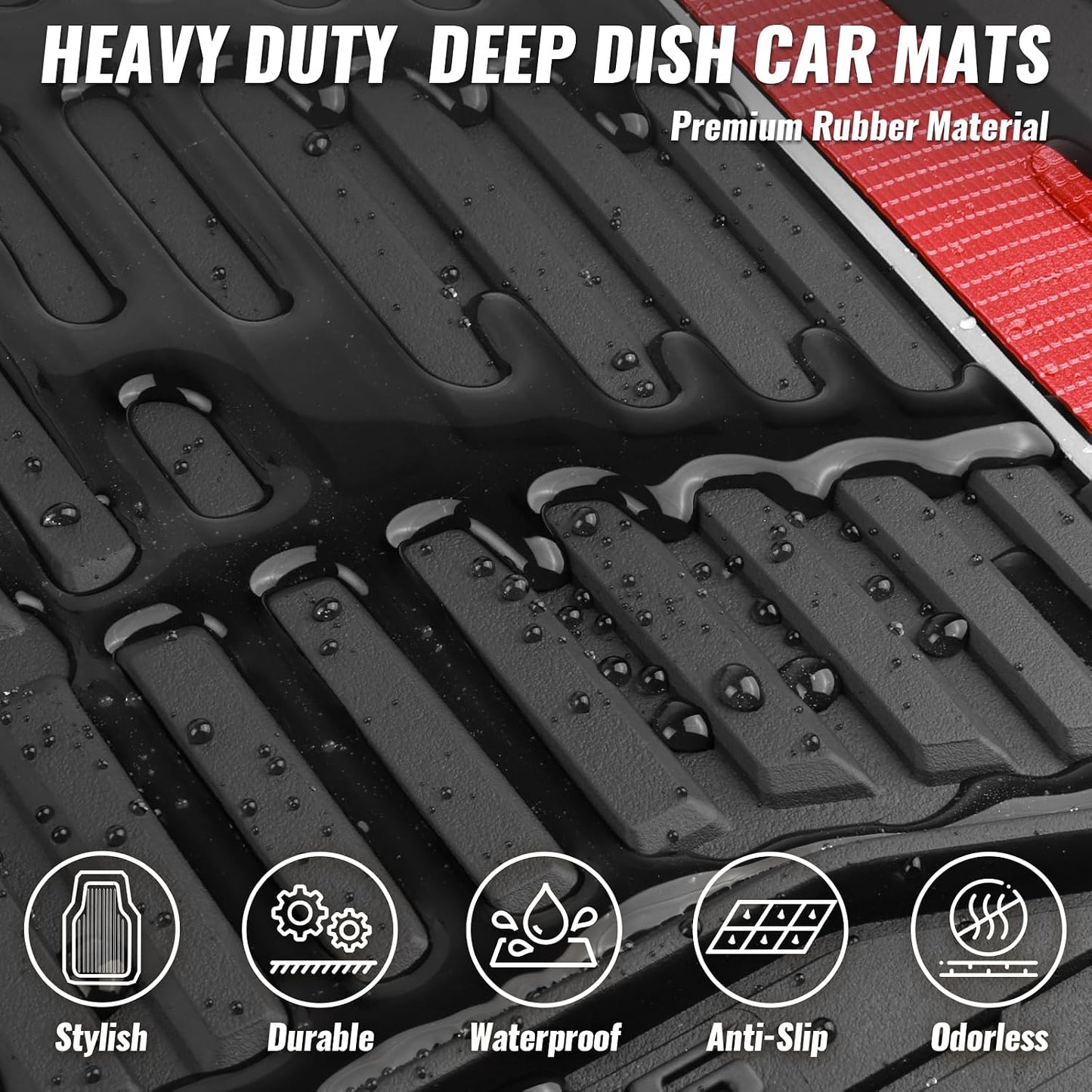 CAR PASS Heavy Duty Rubber Car Floor Mats, Deep Waterproof Car Floor Mats All Weather, Aluminum Film Floor Mats for Cars Non-Slip Universal Trim to Fit for SUVs Trucks Sedans Vans, Black Grey Metallic