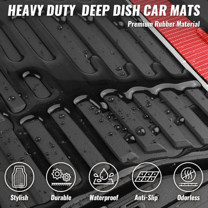 CAR PASS Heavy Duty Rubber Car Floor Mats, Deep Waterproof Car Floor Mats All Weather, Aluminum Film Floor Mats for Cars Non-Slip Universal Trim to Fit for SUVs Trucks Sedans Vans, Black Grey Metallic
