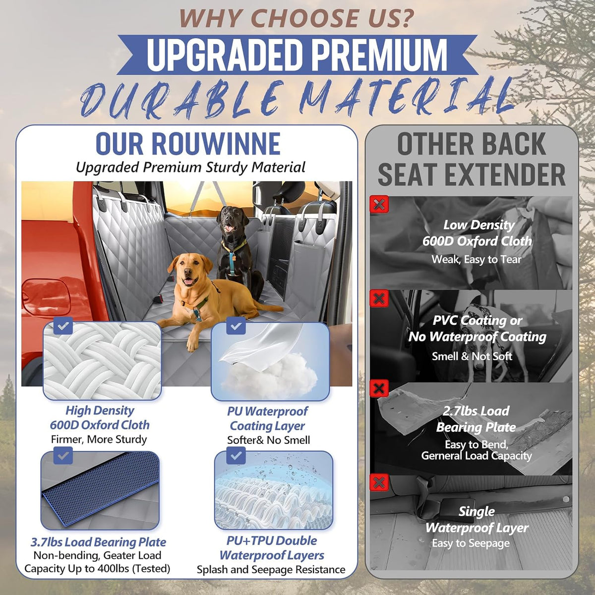 Back Seat Extender for Dogs-Large Space, Dog Car Seat Cover Hard Bottom Holds 420lbs, Sturdy Backseat Extender for Dogs,Upgraded Waterproof Pet Car Bed Dog Hammock for Car, SUV,Truck, Black