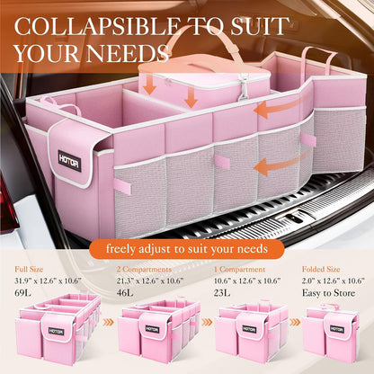 HOTOR Trunk Organizer, Sturdy Foldable with Cooler for Car & SUV, 3 Compartments, Black, 30.90”×12.60”×10.63”
