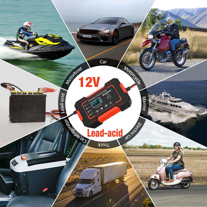 Car Battery Charger, 12V 6A Smart Battery Trickle Charger Automotive Battery Maintainer Desulfator with Temperature Compensation for Car Truck Motorcycle Lawn Mower Boat Marine Lead Acid Batteries