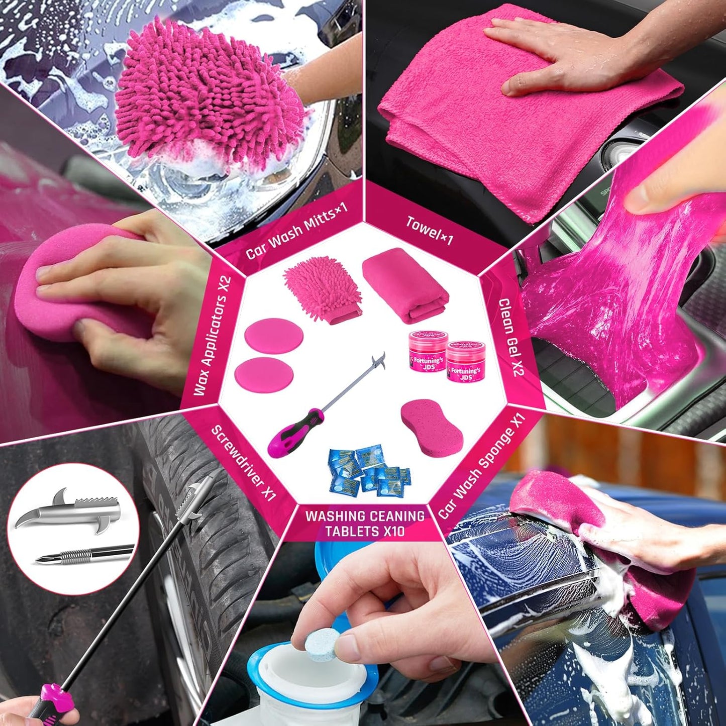 47PCS Car Detailing Kit Interior Cleaner, Car Cleaning Kit, Car Vacuum Car Interior Detailing Kit, Car Wash Kit with Bucket Auto Detailing Brush Set Car Accessories for Motorcycle, Cars, Bikes, Wheels