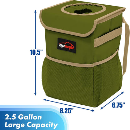 EPAuto Waterproof Car Trash Can with Lid and Storage Pockets, 2.5 Gallon, Black