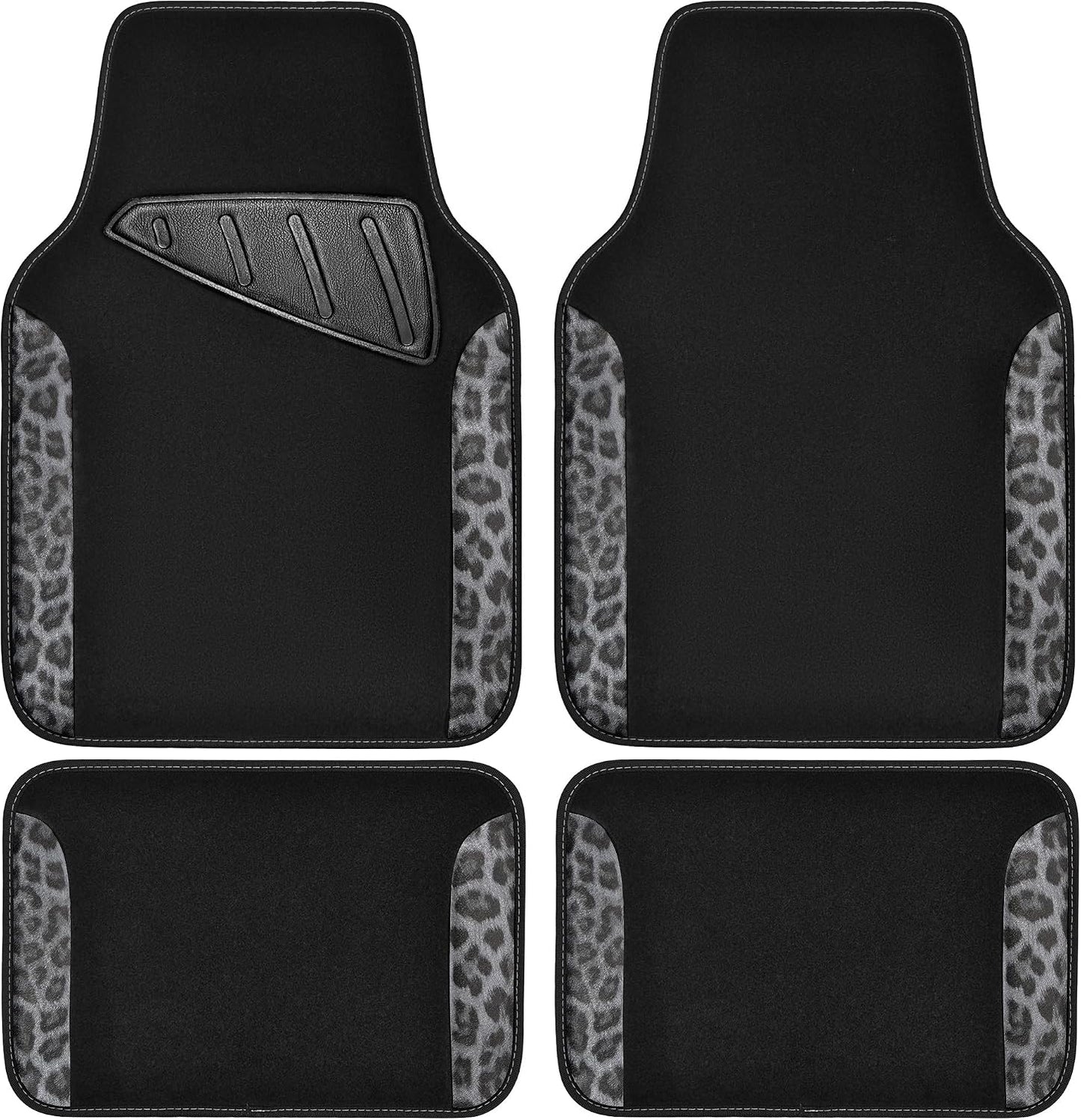 CAR PASS Waterproof Universal Car Floor Mats, Leopard Print Car Mats Fit for SUV,Vans,sedans, Trucks,Set of 4pcs Car Carpet with Driver Heel Pad and Nibs Backing, Leopard Car Accessories Gray Leopard