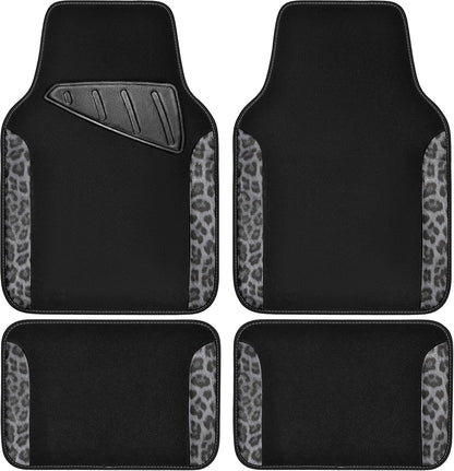 CAR PASS Waterproof Universal Car Floor Mats, Leopard Print Car Mats Fit for SUV,Vans,sedans, Trucks,Set of 4pcs Car Carpet with Driver Heel Pad and Nibs Backing, Leopard Car Accessories Gray Leopard