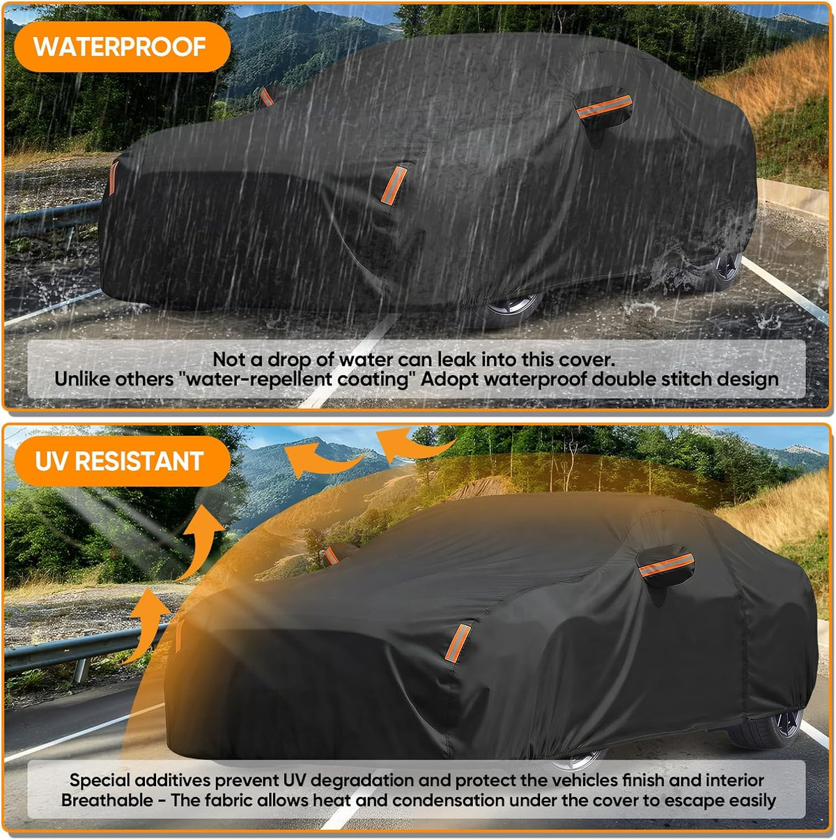 NEVERLAND Sedan Car Cover Waterproof Heavy Duty All Weather Protection Snow Anti-UV Windproof Outdoor Full Car Cover Fit for Automobiles BMW/Mercedes-Benz/Honda（for Car Size:183''L x 70''W x 59''H）