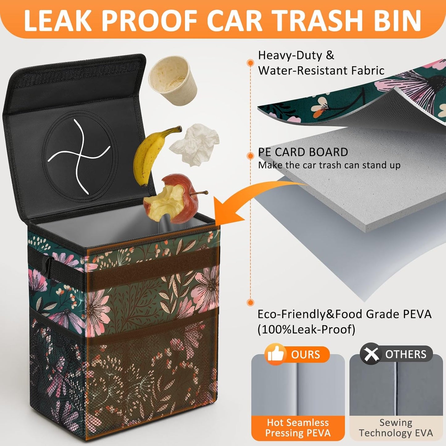 Vankor Car Trash Can Bin with Lid Hanging for Back Seat, Car Accessories for Women Men Leak Proof Automotive Garbage Cans Leakproof Vehicle Trash Can for Truck SUV Black